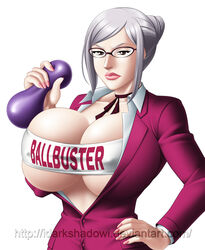 breasts clothes_writing female grey_hair huge_breasts prison_school shiraki_meiko thedarkness