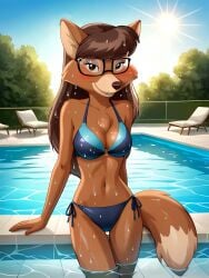 2024 ai_generated bikini female fox_girl furry golkolea myra_foxworthy solo swimming_pool talespin