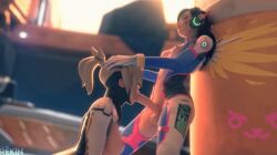 1futa 1girls 3d animated balls big_breasts big_penis blonde_hair blowjob breasts brown_hair d.va deepthroat face_fucking facefuck futa_on_female futanari gif hand_on_head loop looping_animation mercy overwatch penis_in_mouth rekin3d throat_fuck