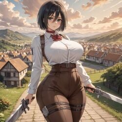 ai_generated attack_on_titan huge_ass huge_breasts mikasa_ackerman wide_hips