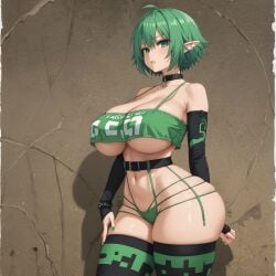 ai_generated big_ass big_breasts creeper_(minecraft) elf green_hair wide_hips