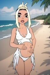 1girls ai_generated beach blonde_hair dress dua_lipa hallucinate_(dua_lipa) pregnant white_dress