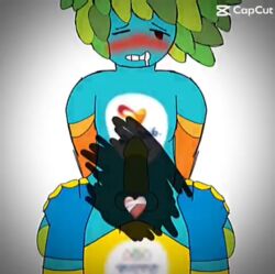 2016_rio_olympics 2boys absurd_res absurdres anal anal_sex anthro anthro_on_anthro balls blue_skin blushing censored censored_penis cock cowgirl_position deleted_content edit flora_fauna gay green_hair green_penis humanoid interspecies likee low_res lowres male male_only no_humans nude one_eye_closed penis plant rio_2016_olympics sex smilier_(artist) teeth third_party_edit tom_(mascot) vinicius_(mascot) vinitom watermark wtf yaoi