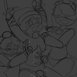 3girls big_breasts bondage breasts championsgamer1 female female_only glitch_productions j_(murder_drones) large_breasts lesbian_sex murder_drones pussy robot robot_girl small_breasts threesome uzi_(murder_drones) uzi_doorman v_(murder_drones) vibrator vibrator_in_pussy yuri