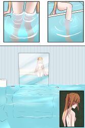 3girls air_bubbles bathroom bathtub female flood flooding jpeg marima666_(artist) water