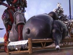 big_breasts big_penis cleavage female huge_breasts huge_cock hyper_penis mag_(warframe) mesa_(warframe) penis qzk_forte tagme thick_thighs warframe wide_hips