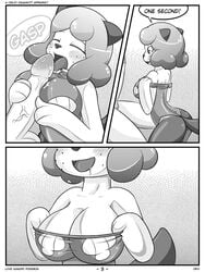 1boy 1girls anthro anthrofied basketgardevoir big_breasts blush breasts clothes comic female human male nintendo oral oshawott penis pokemon pokemon_(species) shell straight trainer uncensored undressing