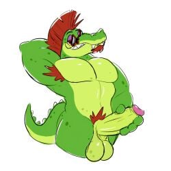 alligator alligator_tail alligatorid alligatorid_humanoid animatronic anthro biceps body_hair crocodile crocodile_tail crocodilian crocodylid facial_markings five_nights_at_freddy's five_nights_at_freddy's:_security_breach fnaf green_body looking_at_viewer looking_pleasured machine male male_focus male_only mohawk mohawk_(hairstyle) montgomery_gator_(fnaf) muscular muscular_male non-human presenting presenting_balls presenting_penis pubic_hair red_body_hair red_hair red_pubic_hair reptile reptile_humanoid robot robot_humanoid scottgames smile smiling smiling_at_viewer solo solo_anthro solo_male spiked_bracelet spotted_body steel_wool_studios sunglasses tail two_tone_body white_background