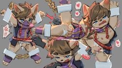 16:9 2025 3_toes 4_fingers absurd_res anal anal_sex angry anthro arms_tied blue_eyes bodily_fluids bottomless bottomless_male bound brown_hair chinese_description clothed clothing cum cum_while_penetrated destroyed_clothing dildo dildo_in_ass dildo_insertion ejaculation erection feet ff_glu fingers fist flaccid floating_hands genital_fluids genitals grey_background hair hands-free hi_res humanoid_genitalia humanoid_penis kennen_(lol) league_of_legends legs_tied male navel nipples object_in_ass open_mouth penetration penis riot_games sex_toy sex_toy_in_ass sex_toy_insertion shackled shaking simple_background solo spread_legs spreading tears tencent toes trembling widescreen yordle
