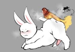 barney_the_dinosaur blush bunny cock feral gay gubby gubby_(roblox) human_on_feral mafioso_(dream_game) nervous_face precum rabbit roblox zoophilia
