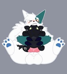 2025 absurd_res animal_genitalia animal_penis anthro ass balls big_balls big_penis black_claws black_eyes black_nose blue_pawpads blush blush_lines canine_genitalia canine_penis claws digital_media_(artwork) dreamworks front_view fur generation_3_pokemon genitals green_body green_ears green_fur grey_background hi_res holding_object holding_plushie how_to_train_your_dragon knot looking_pleasured male mismatched_ears multicolored_body multicolored_fur nintendo one_eye_closed orange_sclera pawpads penis plushie plushie_penetrated plushophilia pokemon pokemon_(species) rydryd simple_background sitting solo toothless two_tone_body two_tone_fur white_body white_ears white_fur zangoose