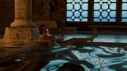 3d bath bathing big_breasts breasts card cd_projekt_red completely_nude derpycapybara drinking female freckles gwent light-skinned_female looking_at_viewer mascara nipples nude red_hair solo solo_female the_witcher_(series) the_witcher_3:_wild_hunt triss_merigold wet_body