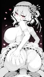 1boy ai_generated anus ass ass_grab female flower_petals grabbing_another's_ass hair_flower huge_breasts large_penis monochrome nijisanji nijisanji_en penis petals pussy rosemi_lovelock sex straight sweat vaginal_penetration vaginal_sex virtual_youtuber wedding_dress