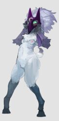 2016 3_fingers anthro areola ass breasts caprine digitigrade female fur furry green_eyes hooves kindred lamb_(league_of_legends) league_of_legends liteu long_ears long_hair mammal mask multi_nipple nipples nude pussy riot_games sheep simple_background small_breasts solo spirit white_background white_fur white_hair