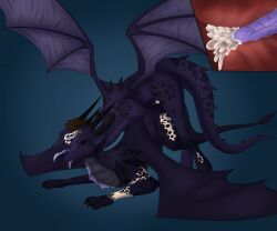 2017 all_fours black_body black_markings black_sclera blue_eyes bodily_fluids brown_hair ciel_(phoenix) claws colored countershade_neck countershade_tail countershade_torso countershading cum cum_inside dragon duo female female_feral feral feral_on_feral frill_(anatomy) gender_transformation genital_fluids genitals hair horn human_to_feral internal looking_at_another lying male male/female male_feral markings membrane_(anatomy) membranous_frill membranous_wings mid_transformation mtf_transformation mythological_creature mythological_scalie mythology nude on_front penis pupils purple_body purple_penis purple_tongue quadruped red_eyes scalie sex sharp_teeth simple_background slit_pupils species_transformation spread_wings standing story story_in_description tail teeth tomek1000 tomek1000_(character) tongue tongue_out transformation vein veiny_penis wings