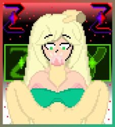 big_breasts blonde_hair breasts cum cum_in_mouth cum_on_face cumming_in_mouth disembodied_hand female hand_on_head long_hair looking_at_penis male paizufella paizuri penis penis_in_mouth pixel_art self_upload stefany_(thebenja05) zixy