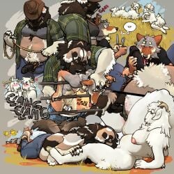 1:1 adabear anthro areola avian biped bird black_dildo blush bodily_fluids bovid breasts breath brown_body brown_fur canary canid canine canis caprine cashmere_goat chest_tuft clanging coyote dildo dildo_lick domestic_dog domestic_goat emanata female finch fingering fur genital_fluids genitals goat grass group growling heart_symbol hi_res holding_fork holding_knife holding_object horn knife leonberger licking male male/female mammal molosser mountain_dog nipples on_fence oscine panting passerine plant pubes pussy sex_toy size_difference speech_bubble strapon tail tail_motion tailwag tongue tuft unconscious vaginal_fluids veiny_dildo white_body white_fur white_pubes x_eyes yipping