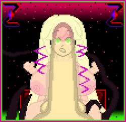 balls big_breasts big_penis blonde_hair breasts female fused!zixy green_eyes holding_tentacle huge_breasts huge_cock large_penis long_hair looking_at_penis male massive_penis nipples penis pixel_art self_upload stefany_(thebenja05) tentacle tentacles_around_legs zixy