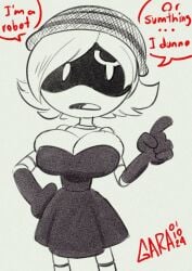 1girls big_breasts black_and_white dress female_only garabatoz murder_drones robot_girl sketch uzi_(murder_drones)