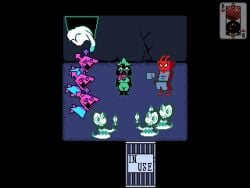 4:3 animated anthro bladedbard bodily_fluids cum deltarune female gangbang genital_fluids group group_sex male male/female ralsei sex short_playtime sprite sprite_art undertale_(series)