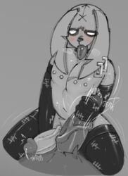 anthro armwear big_penis bodily_fluids clothing duo ear_piercing ear_ring epic_games fortnite genital_fluids genitals glistening glistening_body handjob hare lagomorph legwear leporid male male/male mammal nipple_piercing nipples nitehare_(fortnite) on_top ongongio penile penis penises_touching piercing precum rabbit ring_piercing scar sex spread_legs spreading sweat tally_marks thigh_highs tongue tongue_out tongue_piercing vein veiny_penis