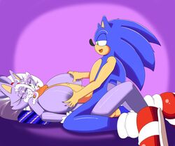 balls blaze_the_cat blue_fur breasts color cum cum_in_mouth cum_on_face feline female furry hedgehog hyper_breasts hyper_penis male mammal oral paizuri penis sonic_(series) sonic_the_hedgehog superbunnygt turboranger