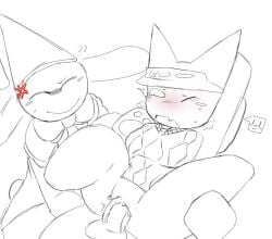 1boy 2girls angry_expression anthro blush_lines bunny_ears bunny_girl cat_ears catgirl creature cum_inside doodle female full_nelson furry male oc original_character penetration penile_penetration roblox_avatar spooki_(spookicookie) spookicookie sweatdrop watching