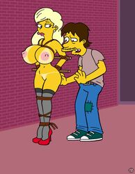 big_breasts bondage bound bound_arms bound_legs breasts busty drunk female high_heels huge_breasts nano_baz nipples pussy rope the_simpsons tied tied_up titania_(the_simpsons)