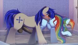 aerial_ace animal_genitalia animal_penis balls bent_over blush cunnilingus dinoalpaka duo earth_pony equid equine equine_genitalia equine_penis erection fan_character female feral_on_feral fetlocks friendship_is_magic genitals hasbro hi_res horse looking_back male male/female mammal my_little_pony mythological_creature mythological_equine mythology oral pegasus penis pony pussy rainbow_dash_(mlp) raised_tail sex shower tail vaginal_penetration wings