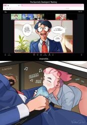 2boys at_work big_penis blowjob boss bulge_through_clothing ceo erect_penis gay gay_blowjob gay_sex huge_cock large_penis male male/male male_only nathanpink oc office office_chair office_clothing oral pink_hair stealth_sex thick_penis through_clothes veiny_penis work yaoi