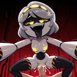 1boy 1girls ahe_gao ai_generated assertive_female breasts climax cowgirl_position cum cum_in_pussy cum_inside female female_focus femdom glitch_productions human looking_at_viewer male male/female male_pov murder_drones murder_drones_x_humans penis pov pussy robot robot_girl robot_humanoid stable_diffusion v_(murder_drones) vaginal_penetration white_hair