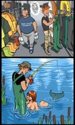 1girls au_(artist) blowjob boli-blog breasts clothed clothed_male_nude_female clothing comic erect_nipples exposed_breasts female fishing fishing_rod mermaid mermay nipples nude nude_female