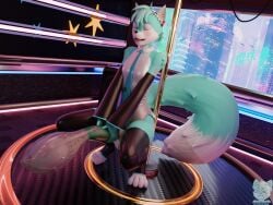 2025 3d_(artwork) 4:3 anthro armwear balls big_penis blender_(artwork) blue_body blue_fur blush bodily_fluids canid canine closed_eyes clothing condom cosplay crouching cum digital_media_(artwork) ejaculation filled_condom fox fur genital_fluids genitals hatsune_miku hi_res legwear male mammal masturbation necktie open_mouth orgasm penile penile_masturbation penis pole roflfox roflfox_(alexw95) roflfox_(artist) sexual_barrier_device shirt sleeveless_shirt solo stripper_pole thigh_highs tongue topwear vocaloid wearing_condom white_body white_fur