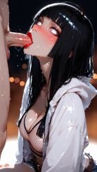 1boy 1girls ai_generated black_hair blowjob blush breasts cwello fellatio female hyuuga_hinata hyuuga_hinata_(naruto:_road_to_ninja) looking_at_viewer male naruto naruto:_road_to_ninja naruto_shippuden oral red_lips red_lipstick sweat white_eyes