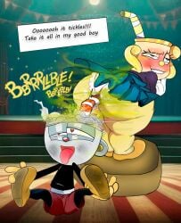 alternate_version_available bottom_heavy bubbles bubbling cuphead cuphead_(game) enjoying_farting enjoying_farts eyepet2010 fart fart_bubbles fart_cloud fart_fetish farting farting_on_another heart-shaped_pupils huge_ass looking_pleasured ms._chalice skirt_lift thick_thighs
