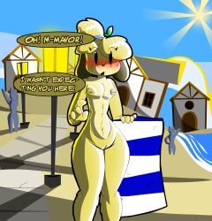 animal_crossing background background_character background_characters beach beach_towel clever_censor covered_breasts covered_nipples covered_pussy exposed exposed_breasts exposed_nipples exposed_pussy exposed_torso furry furry_only innie_nipples inverted_nipples isabelle_(animal_crossing) leaves leaves_in_hair midriff mrartist2005 naked naked_female nipples nude nude_beach nude_female ocean ocean_background rimlight sunlight sunlight_rays