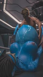 1boy 1girls 3d alien alien_girl avatar belly big_belly big_breasts black_hair blonde_hair blue_skin body_markings breasts female huge_belly huge_breasts human interspecies larger_female light-skinned_male light_skin male missionary_position na'vi neytiri nipples nude nude_female nude_male on_back penetration preggmaster pregnant pregnant_belly pregnant_female pregnant_sex sex size_difference smaller_male straight