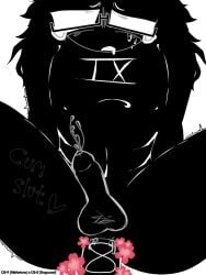 black_body black_hair cum cum_in_ass cum_on_tip cumslut glasses messy_hair o5_9 o5_council scp_foundation shaking sweat tears white_eyes