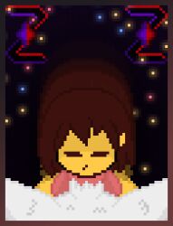 1boy 1girls asriel_dreemurr big_breasts big_penis breasts fellatio female frisk furry male penis penis_in_mouth pixel_art self_upload undertale undertale_(series) zixy