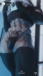 1boy abs bara barazoku big_ass big_butt big_pecs big_penis big_thighs bitch_bara bulge camera child_bearing_hips gay instagram_story pecs seclorum_(artist) white_hair womb_tattoo yaoi