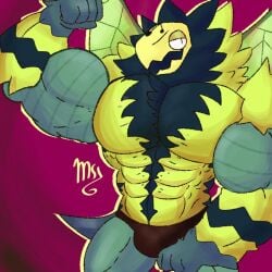 bara brown_underwear bug dronesect flexing flexing_muscles gay green_skin humbug_(my_singing_monsters) insects male messy_slimey my_singing_monsters tick_tock_meme