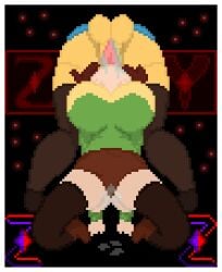 1boy 1girls ass ass big_breasts chara fellatio frisk pixel_art pussy_juice pussy_juice_drip pussy_juice_drip_through_clothes self_upload shirt sword_swallowing_position thighhighs thighs tongue undertale undertale_(series) zixy