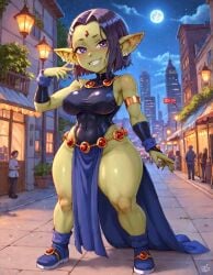 1girls ai_generated big_breasts breasts female full_body goblin goblin_art goblin_female green_skin murzy raven_(dc) solo teen_titans thick