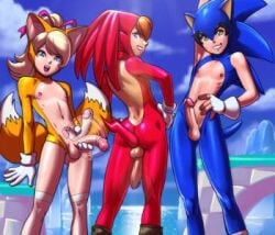 2d_(artwork) 3boys femboy penis sonic_(series) sonic_the_hedgehog tails_the_fox