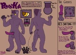 absurd_res animal_genitalia animal_penis anthro anus artist_name ass balls big_penis canid canine_genitalia claws colored digital_drawing_(artwork) digital_media_(artwork) english_text erection fingers genitals goo_creature goo_transformation hair hi_res huge_cock humanoid_genitalia knot male mammal missing_tail model_sheet nude nude_male open_mouth pawpads paws penis pookashifts pupils purple_body purple_hair rabbit_ear sheath signature simple_background slime smile solo spread_anus spreading tail teeth text text_box toe_claws tongue transformation uvula yellow_eyes yellow_pupils yellow_sclera