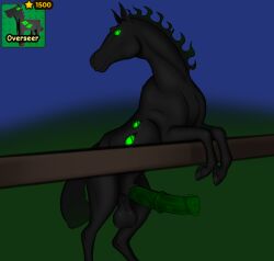 1boy 2d_artwork anthro balls ballsack big_balls big_penis black_body black_fur black_hair black_hooves black_horse black_nose digital_drawing_(artwork) equine equine_balls equine_genitalia equine_penis eyes_on_body fantasy fantasy_creature fence feral feral_only green_eyes hooves horse horse_ears horse_penis horse_rng(roblox) horse_tail horseballs horsecock male male_focus male_only monster multiple_eyes mythological_creature mythological_equine mythology overseer_horse_(horse_rng) penis penis_out roblox shiny_skin simple_background slit_pupils smile smiling solo solo_focus solo_male standing