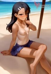1girls 2d ai_generated areolae ass back bare_shoulders beach big_ass bikini bikini_pull black_hair blue_bikini blue_eyes brown_eyes competition_swimsuit dark_skin dark_skinned_female day erophoenix female female_focus full_body hairclip hayase_nagatoro jewelry long_hair looking_at_viewer ocean one-piece_swimsuit one-piece_tan outdoors patreon_username please_don't_bully_me,_nagatoro sitting skin_fang sky small_breasts smile solo swimsuit tan tan_body tan_lines tanline thick thick_thighs uncensored