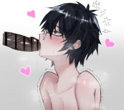 2boys amachihiro_(artist) big_black_cock big_penis black_hair black_penis blowjob blowjob_face blue_eyes blush censored censored_penis crying crying_with_eyes_open dark_skin dark_skinned_male dark_skinned_penis forced gay gay_male gay_sex glasses half_body heart heart-shaped_pupils light-skinned_male light_skin luni luni_(lunime) lunime male male/male male_only nude nude_male oral oral_sex twink yaoi
