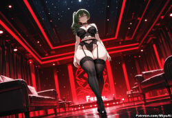 1girl ai_assisted ai_generated bangs bare_shoulders black_bra black_footwear black_legwear black_panties blush bra breasts choker cleavage closed_mouth curvaceous curvy curvy_female curvy_figure dutch_angle eyebrows_visible_through_hair female from_below full_body garter_belt garter_straps green_hair half-closed_eyes highleg jewelry lace lace-trimmed_legwear large_breasts lingerie long_hair looking_at_viewer miyuai navel night panties purple_eyes sky smile solo sousou_no_frieren standing star_(sky) starry_sky thick thick_ass thick_butt thick_hips thick_legs thick_thighs thighhighs ubel_(sousou_no_frieren) underwear voluptuous voluptuous_female wide_hips wide_thighs
