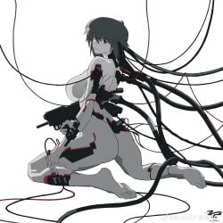 absurdres breasts bullpup cyborg female ghost_in_the_shell gun highres kusanagi_motoko large_breasts nude sideboob solo tomafumi weapon